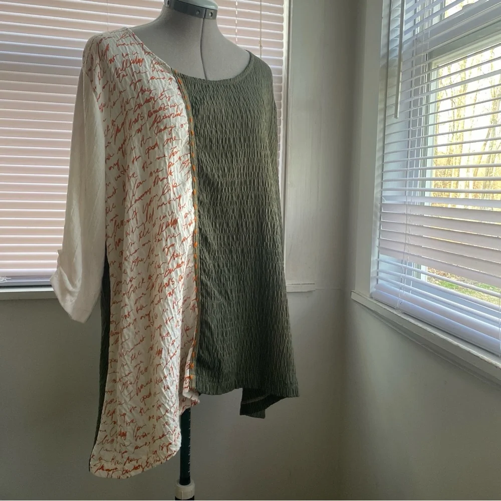 ZEDD PLUS Women's Asymmetrical Green White Geometric Pattern Tunic Size XL - Picture 1 of 9